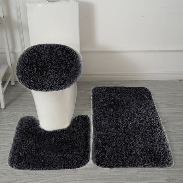 Cagogo under $5 Bath Mats Set, 3-Piece Solid Color Bath Mat Set for Toilet Tub, Plush Non-Slip Bathroom Rug, Machine Washable Absorbent Mat Set, Toilet Seat Cover and Floor Mats