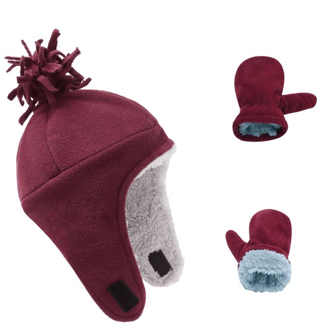 Gorro de lana polar para niños de otoño e invierno, manopla para traje de mano y guantes de terciopelo