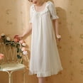thumbnail image 3 of SWSMCLT Women's Cotton Pajamas Princess Pjs Cute Thin Bow Ruffle Comfy Spaghetti Strap Loungewear Short Sleeve Long Summer White Large, 3 of 4