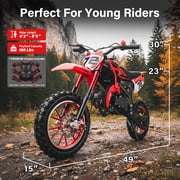 49cc 2-Stroke Gas Dirt Bike for Kids 8+, Mini Gas Powered Dirt Bike with Front & Rear Suspension, Disc Brakes, Adjustable Speed Control, Kill Switch, Pull Start, 28 MPH, Red