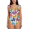 thumbnail image 2 of Yiaed Colorful Butterflies Print Women's Ruffled One Piece Swimsuit V Neck Swimwear Slimming Monokini for Woman-X-Large, 2 of 8