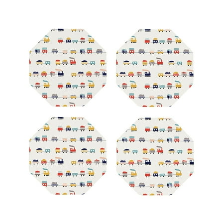 

Pofeuu Colorful Trains Print Coasters for Drinks 4Pack PU Leather Coasters Bar Drink Coasters for Tabletop Protection Furniture from Damage-Octagon