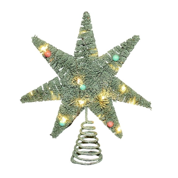 Cinvoph Christmas Tree Topper Star Green Vintage Star Tree Topper with Warm White LED Lights for Xmas Decorations Ornaments Indoor Decor Holiday Party 12"