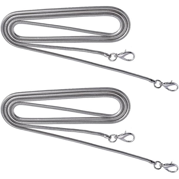 2PCS Flat Handbag Chain Strap Crossbody Bag Replacement Purse Shoulder Straps with Metal Buckles Silver Snake Handbag Extender Straps for Handbag Crossbody Bag Shoulder Gray