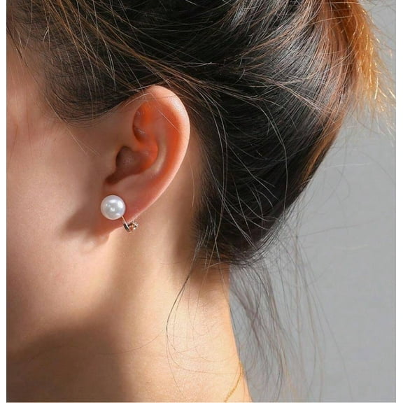Clip on 1/2" silver and .05 white pearl round button style earrings