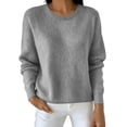 thumbnail image 2 of Sweaters for Women Trendy Long Sleeve Crewneck Fall Lightweight Loose Fit Knit Pullover Basic Tops(Gray,L), 2 of 5