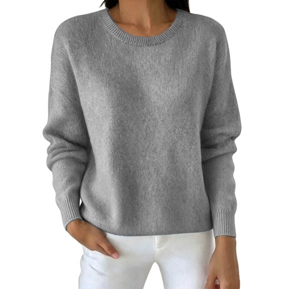 yillto Womens Sweaters Fall Winter Knit Soft Warm Long Sleeve Round Neck Solid Color Basic Casual Sweater Tops