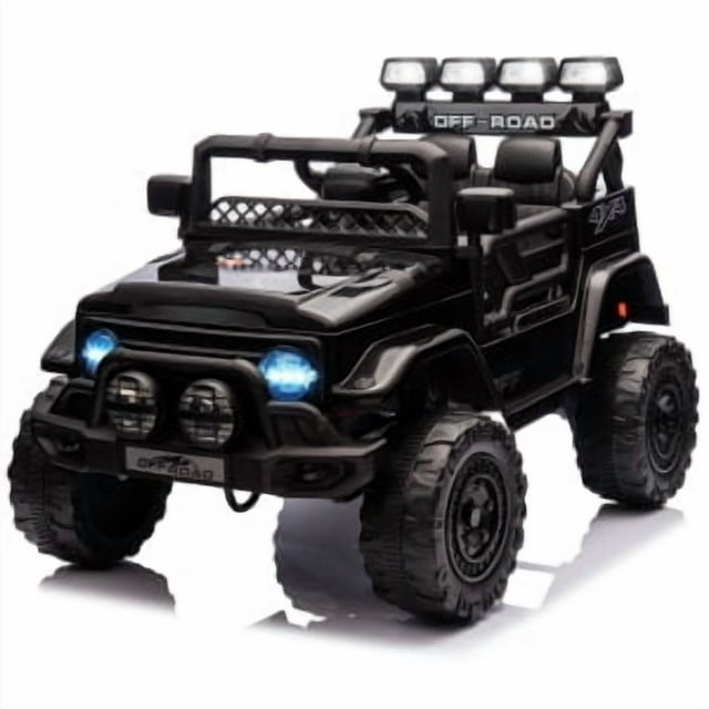 Royalbelle 12V Kids Ride On Car, Electric Truck with 5MPH Max Speed, Remote Control, Steering Wheel, Accelerator Pedal, Treaded Tires, Music and Story, for Kids Ages 37-96 Months,Black