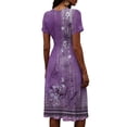 thumbnail image 6 of Minjewel Women's Floral Mini Dress with V-Neck Short Sleeve - Print Summer Dress, Loose Flowy Beach Party Outfit, Comfy Vacation Top,Purple,M, 6 of 6