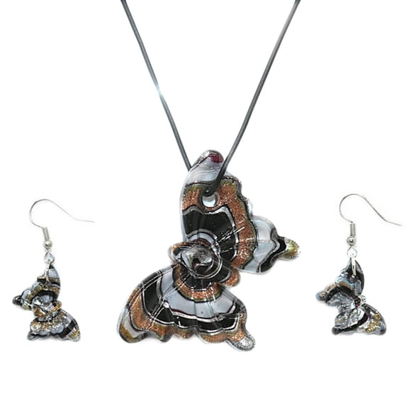 MasteelfCA Black Necklace and Earrings Set Vintage Murano Glass Pendant Jewelries Gift for Women