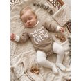 thumbnail image 4 of RUINIXCW New to The Crew Baby Boy Girl Fall Winter Outfit Bubble Romper Newborn Baby Boy Girl Hospital Coming Home Outfit Waffled Striped Letter Long Sleeve Bodysuit, 4 of 8