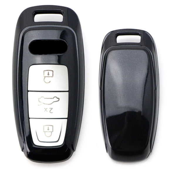 Black Gloss Finish Hard Shell Key Fob Cover Case, For 2019-up Audi A6 A7 E-Tron A8 Q8, 3-Button Smart Key Fob