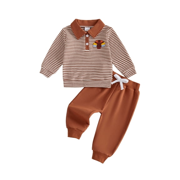 Cenuakty Toddler Boys Thanksgiving Outfits Striped Long Sleeve Sweatshirt and Pants