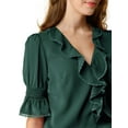 thumbnail image 7 of Allegra K Women's Ruffled V Neck Puff Elbow Sleeve Semi-Sheer Chiffon Blouse, 7 of 7