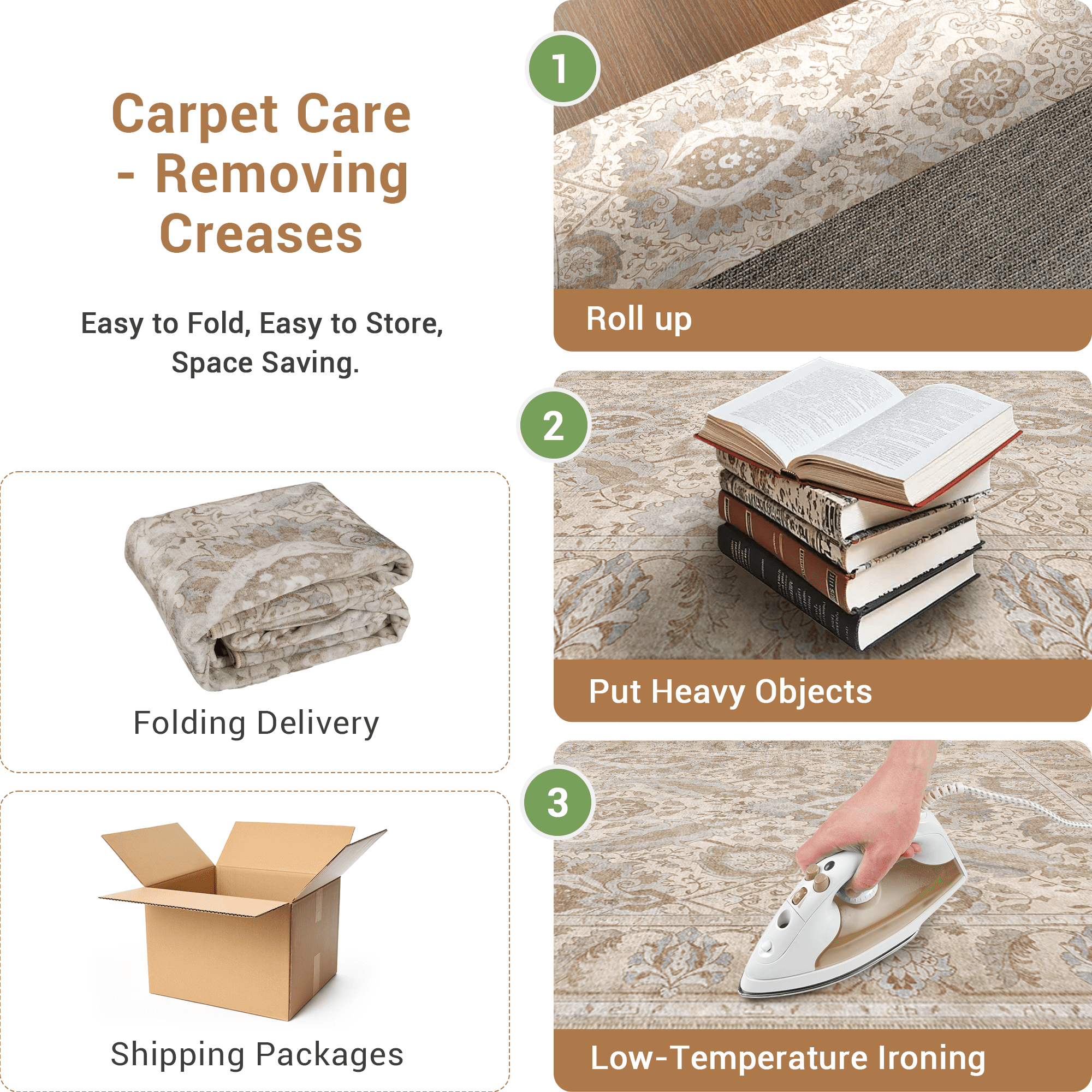 NewBuros Area Rugs 8'x10' Washable Non-Slip Boho Rugs, Soft Stain Resistant Low Pile Print Indoor Carpet for Living Room Bedroom Dining Room, Khaki