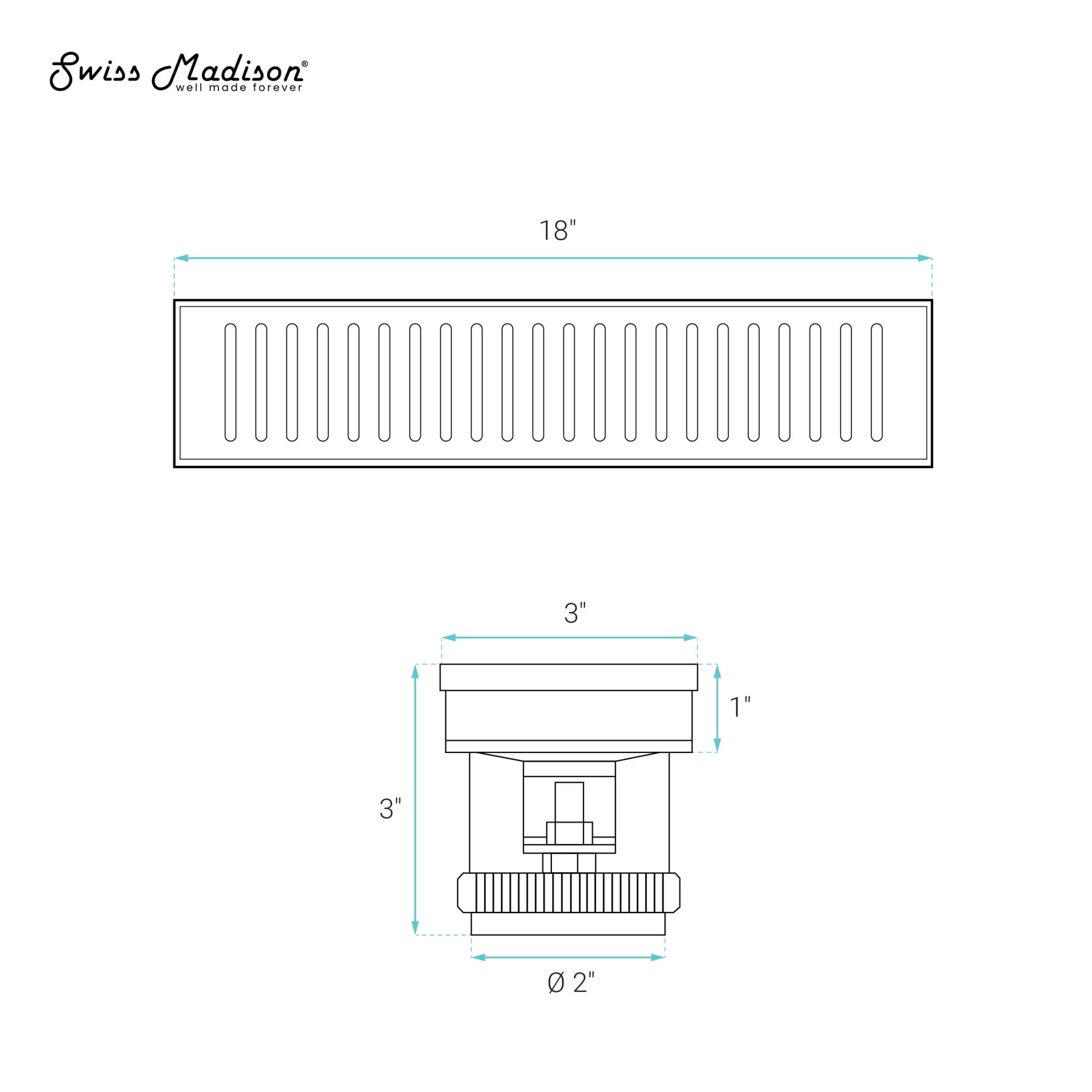 Voltaire 18" Stainless Steel Linear Shower Drain in Matte Black