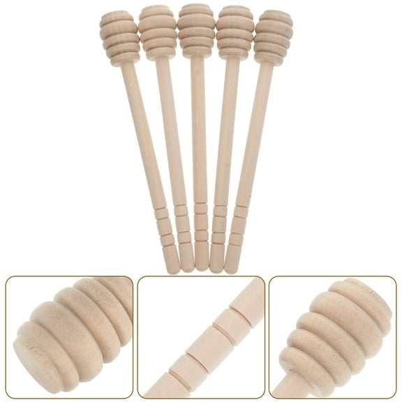 Wooden Stir Sticks Glass Stir Sticks 5pcs Portable Wooden Honey Dipper Sticks for Honey Jar Dispense Drizzle Honey Syrup Stirrer Glass Stirring Rods Cocktail Stirrer