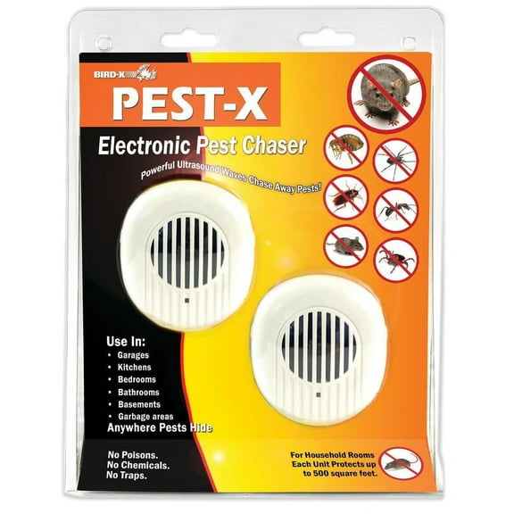 Pest-X 220 Volt Ultrasonic Rodent and Insect Pest Repeller 2-Pack 1000 sq ft, Commercial Quality Mice Ants Spiders Fleas Ticks Cockroaches European Plug