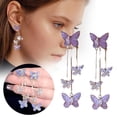 thumbnail image 3 of KDSJSXW Pearl Stud Earrings for Women 2024 New Sweet Purple Crystal Butterfly Earrings Women's Advanced Sense Temperament Long Face Showing Small Tassel Earrings Earrings (Purple,One Size), 3 of 6