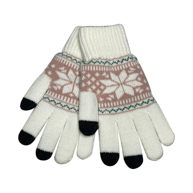 Gants pour Femmes, Couche Décontractée Flocon de Neige Tricot Poignet Chaud Mitaines Épaisses, Gants pour Femmes