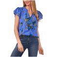 thumbnail image 1 of CeCe Womens Tie Neck Tier Flutter Ruffled Blouse, turqaqua, XL, 1 of 1
