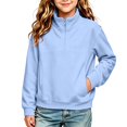 thumbnail image 6 of Girls Quarter Zip Sweatshirt Long Sleeve Turtleneck Fashion Casual Kids Pullover Tops Blue 9-10 Years, 6 of 6