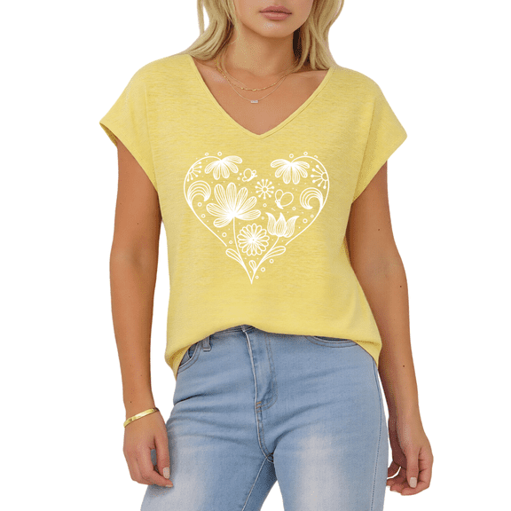 Giffimy Women's Classic Floral Heart S-5XL V-Neck Sleeveless T-Shirt Soft Fashion Tank Top