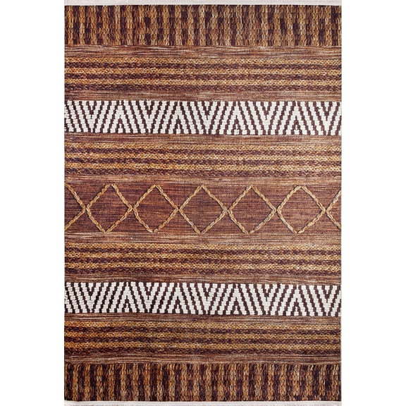 Bor Brown Modern Polyester Area Rugs for Living Room Washable Rugs Boho Moroccan Area Rug Soft Neutral Geometric Bohemian Distressed Indoor Rug for Bedroom Dining Room Office Nonslip Rug