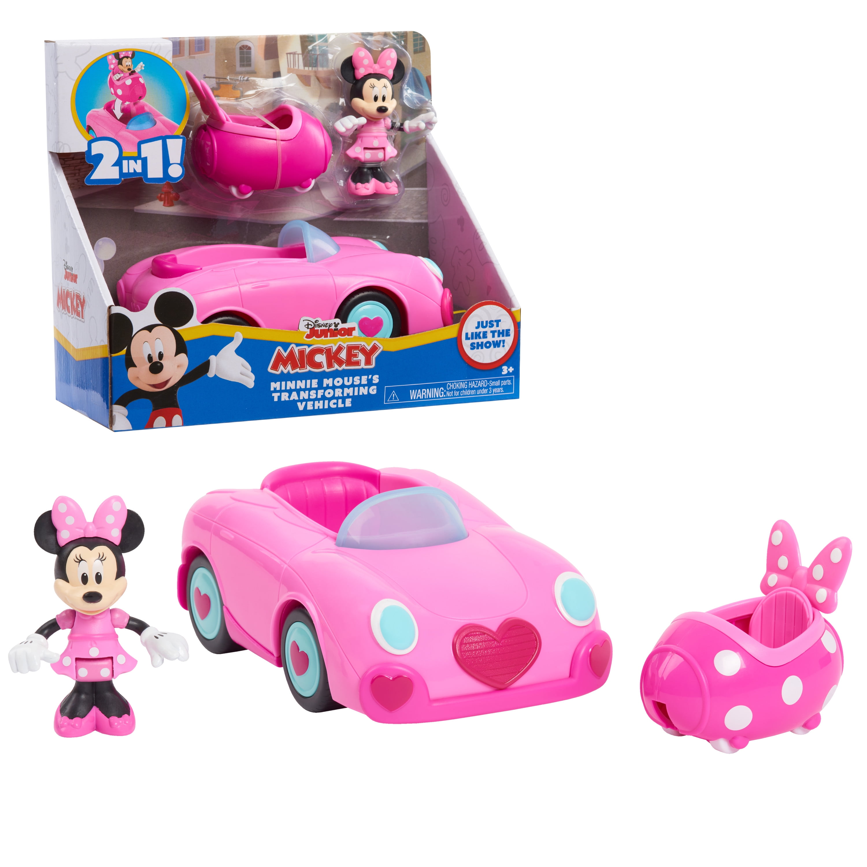Disney Junior Mickey Mouse Funhouse Transforming Vehicle, Minnie Mouse,  Pink Toy Car, Preschool, Officially Licensed Kids Toys for Ages 3 Up, Gifts  and Presents 