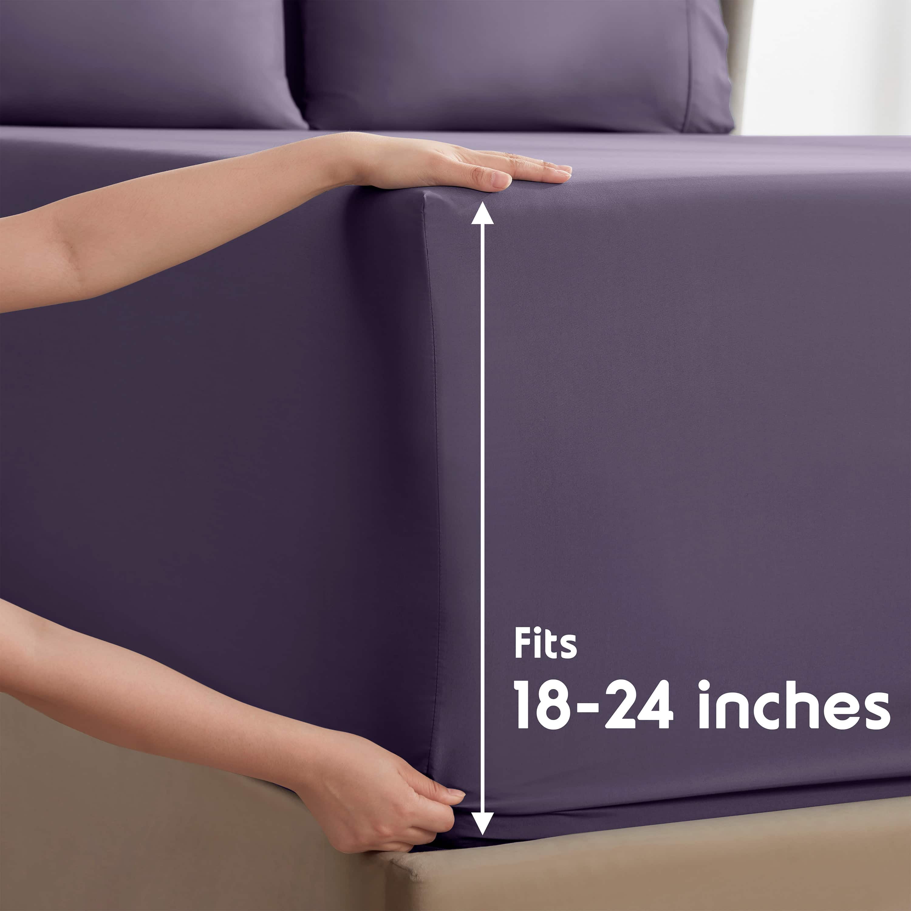 LammaLoe Extra Deep Pocket Split King Sheets set, Fits 18"-24" Mattress, 7 Piece Soft Microfiber Bed Sheet Sets, Purple