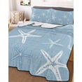thumbnail image 3 of Quilts King Size, Vintage Sky Blue Starfish Soft Comforter Bedding Set for Bed, Summer Coastal Beach Marine Life Lightweight Quilted Bedspread with Pillow Cover(2 Pieces) for All Season, 96x106 Inch, 3 of 9