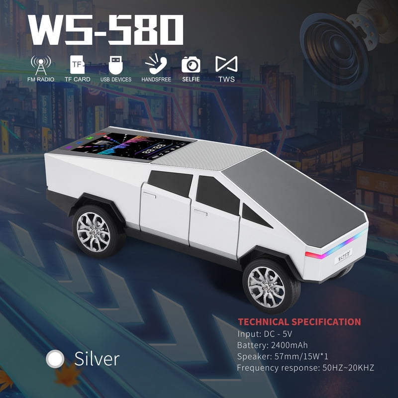 WS580 pickup truck model car mounted Bluetooth speaker - supports wireless Bluetooth connection - TypeC charging USB flash drive TF card playback/high quality heavy bass