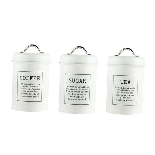 Juego de 3 botes herméticos para azúcar, té o café, recipientes de almacenamiento de alimentos en la cocina. Un blanco