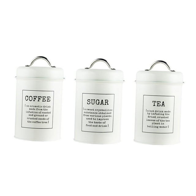 Juego de 3 botes herméticos para azúcar, té o café, recipientes de almacenamiento de alimentos en la cocina. Un blanco