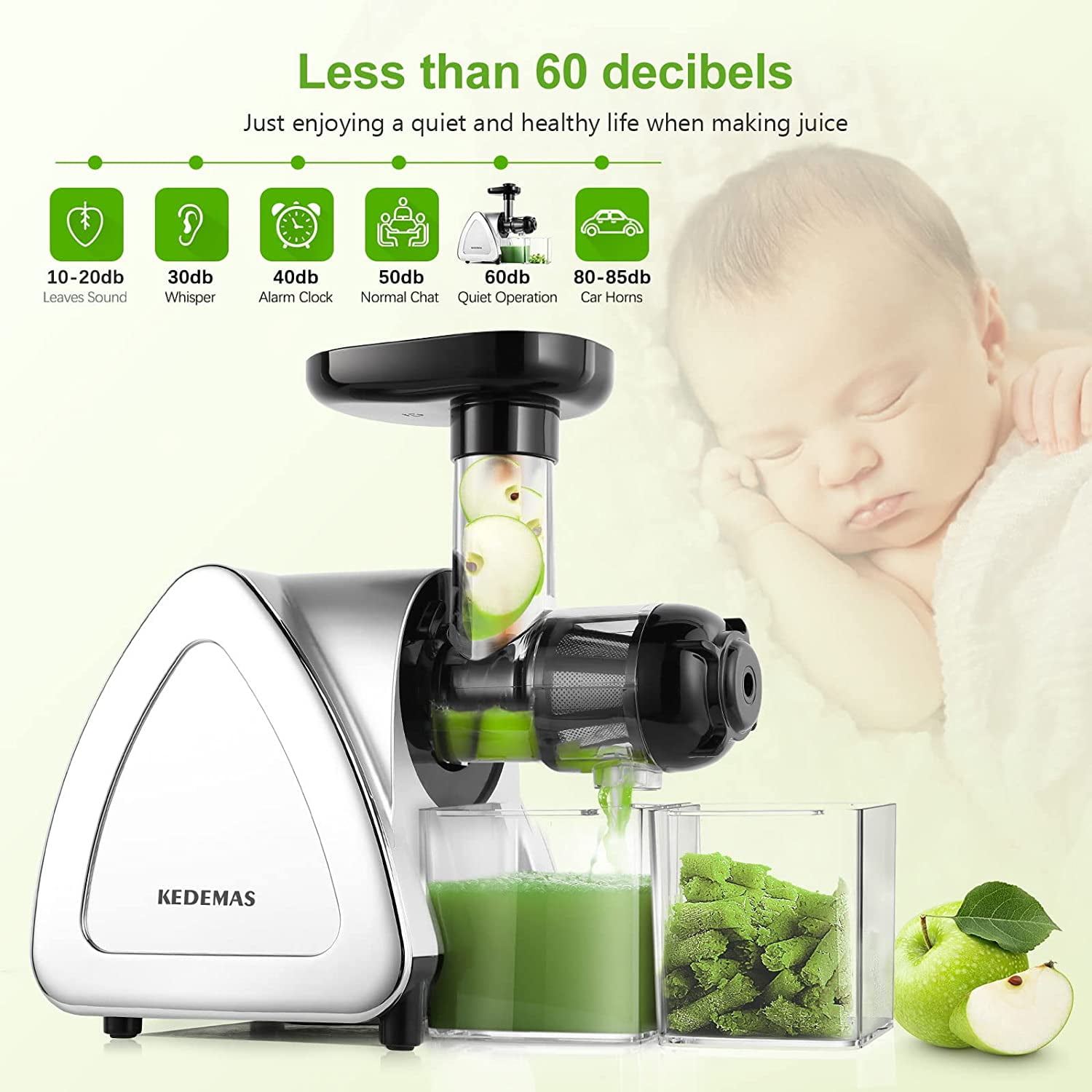 Portable Hand Juicer,Juicer Machines with Reverse Function,Low Noise Electric Cold Press Juicer, High Juice Yield,BPA Free 150W,Easy to Clean for Vegetables and Fruits -Silver