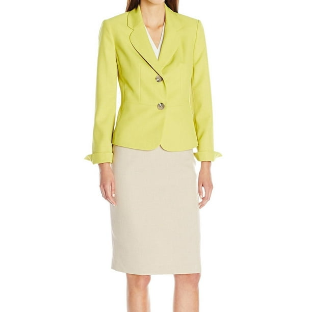 Le Suit NEW Green Womens 12 Twill Colorblock TwoButton Skirt Suit Set