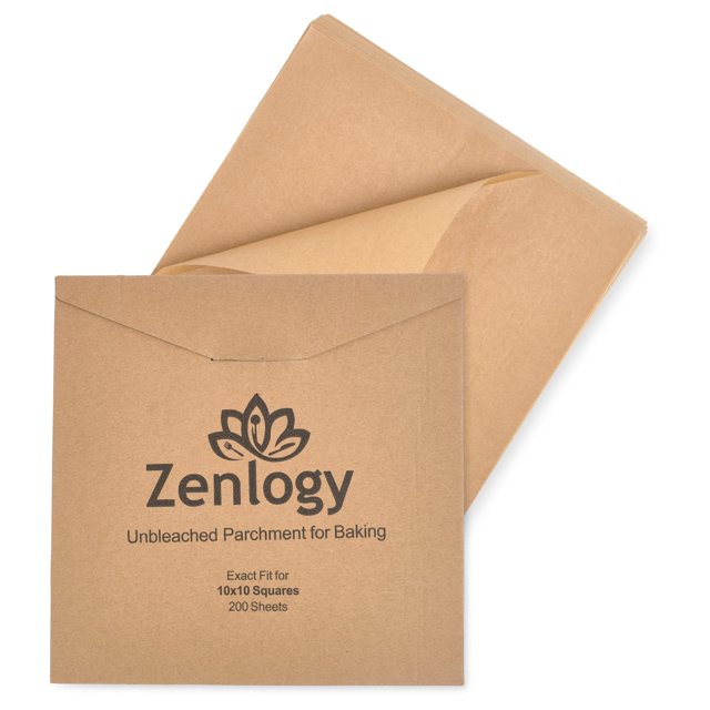 Zenlogy Cuadrados de papel pergamino de 10 x 10 (200 hojas) Papel para hornear precortado, antiadherente, sin blanquear, de alto calor, se adapta a sartenes cuadradas de 10 x 10, bandejas para horno t