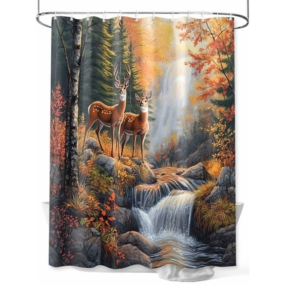 Deer Shower Curtain, Vintage Wildlife Rustic Waterproof Shower Curtain Set with 12 Hooks Lightweight Washable Fabric Shower Curtains for Bathroom 72x84 Inches