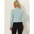 thumbnail image 3 of DARING DIVA Women's Elegant Stand Collar Business Plaid Tweed Blazer XL Light Blue, 3 of 6
