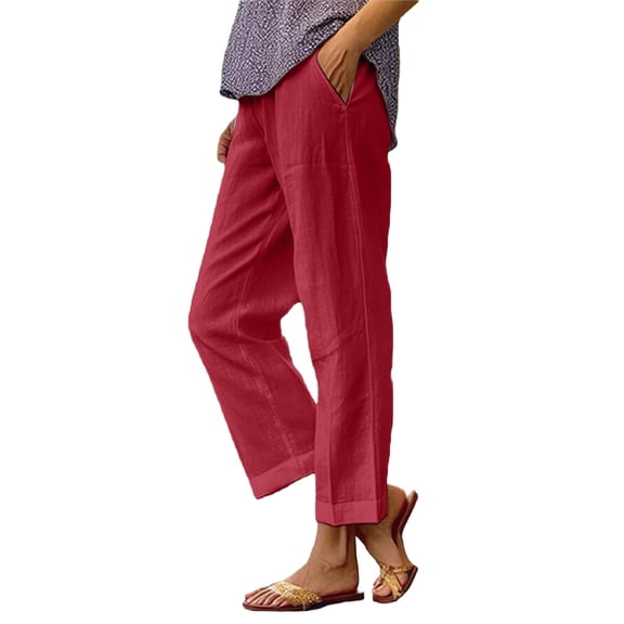 Petite Linen Pants for Women Plus Size Summer Lightweight Wide Leg Cropped Linen Pants Beach Vacation Trousers with Pockets