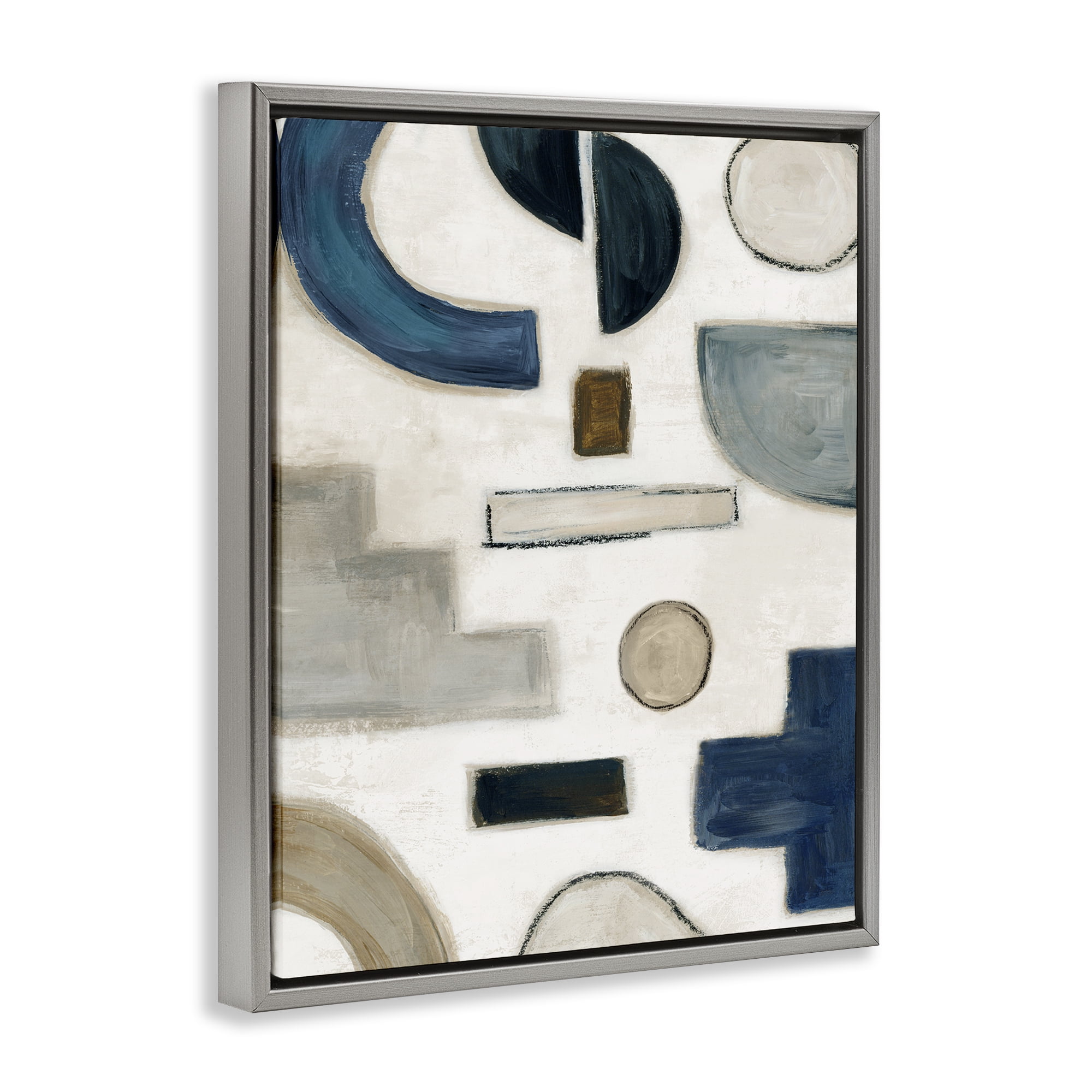 Stupell Industries Neutral Shapes Blue & Beige Abstract Painting Gray Floater Framed Canvas Art Print Wall Art, 17 x 21