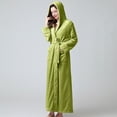thumbnail image 3 of Defitshape Women's Plush Robe with Hood Ladies Soft Long Fluffy Bathrobe Hooded Winter Warm Fuzzy Fleece Full Length House Coat Maternity SPA Hotel Hot Tub Bath Kimono Robes Pockets Green X-Large, 3 of 3