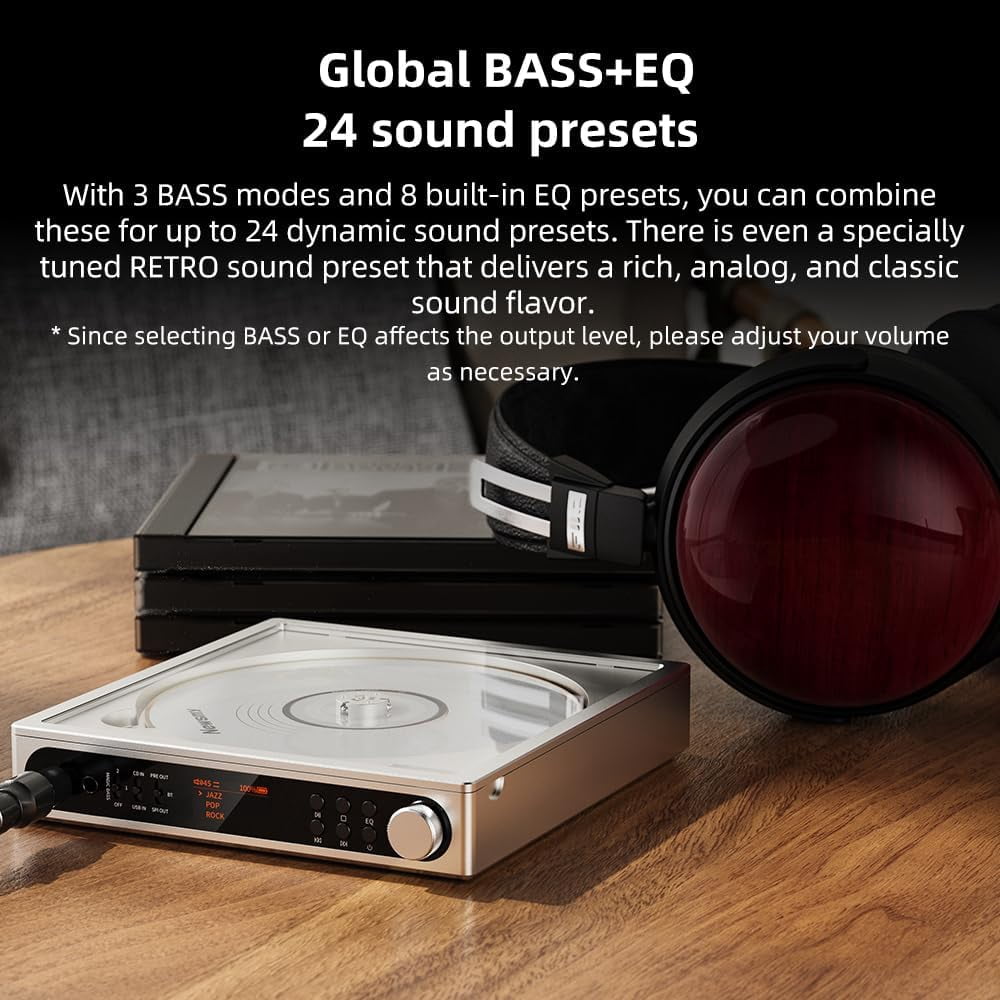 FiiO DM15 Portable Stereo CD Player with True 24Bit R2R DAC, 1150mW+1150mW High-Power Output, aptX Adaptive Bluetooth Transmitter, 24 Sound Presets, USB/CD HiFi Audio, HD Display (Black)