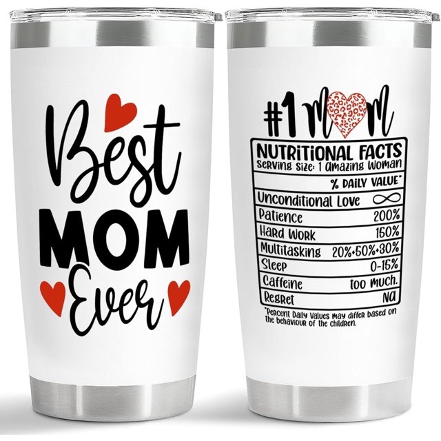 Mom Tumbler - Mom Coffee Mug Tumbler 20oz - Best Mom Ever Tumbler - Mothers Day Gifts - Birthday Gifts for Mom - Number One Nutrition Facts Mom Coffee Tumbler