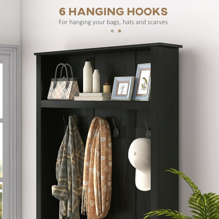 HOMCOM Modern Entryway Furniture Wide Storage Hall Tree with Bench Coat Rack Shoe Cabinet Black Walmart