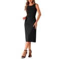 thumbnail image 4 of INSPIRE CHIC Tank Dress for Women's Crew Neck Ruched Casual A-line Midi Sleeveless Dresses S Black, 4 of 6