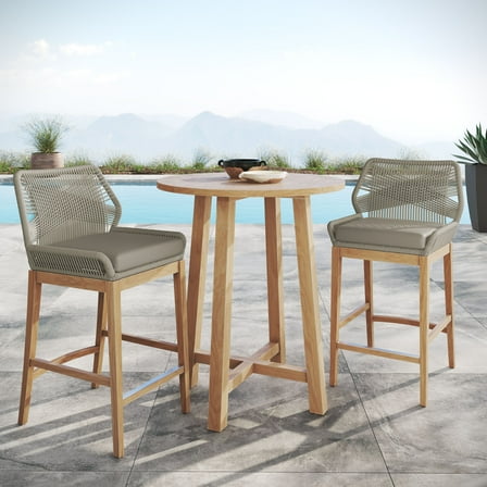 Modway Wellspring 3-Piece Outdoor Patio Teak Wood Bar Set in Light Gray Greige