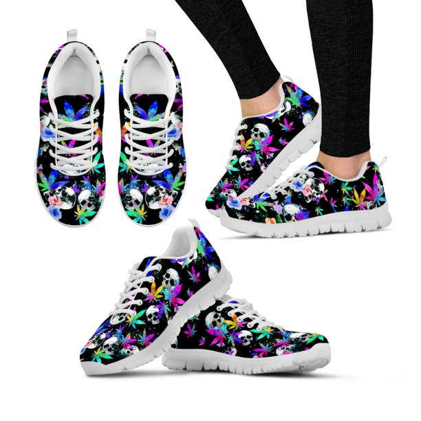 Zapatos planos con estampado de hojas y calaveras para mujer, zapatillas informales de malla ligera, para adolescentes y niñas, para caminar