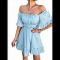 thumbnail image 3 of Vestido de Corta con Volantes de Color Liso para Mujer, Azul, Talla M, 3 of 10