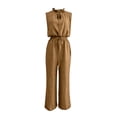 thumbnail image 6 of Tqcoqu Women's Sleeveless Tie Neck Cutout Romper,Elastic Waist Wide Leg Linen Blend Jumpsuit with Pockets & Back Zipper,Khaki Women's S-XXXL, 6 of 6